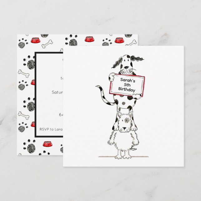 Personalised Cute Dog Acrobats Birthday Invitation (Frente/Verso)