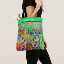 Personalizada Acredite na borboleta colorida Tote