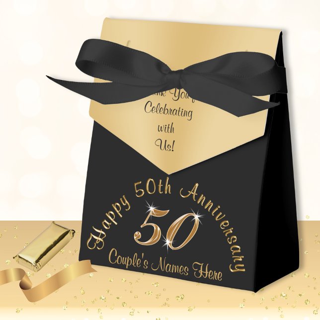 Personalizado, 50ª Caixas de Favor do Aniversário  (50th anniversary boxes. Personalized Gold and Black Anniversary. 50th anniversary favor boxes. )