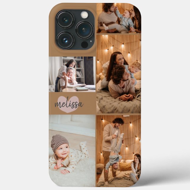 Personalizado 5 Fotos Coração Fofo Script Dourado (Verso)