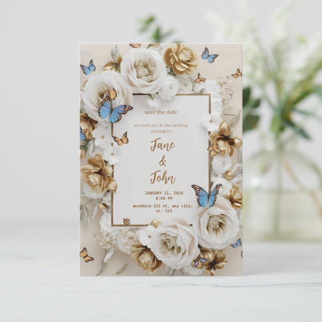[Personalizado] Convite para Casamento de Jardim E (Em pé/Frente)