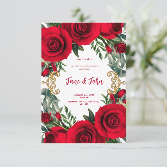 [Personalizado] Convite para Casamento Rosa vermel (Em pé/Frente)