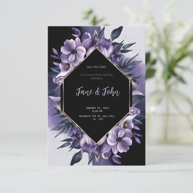 [Personalizado] Convite para Casamento Roxo Elegan (Em pé/Frente)