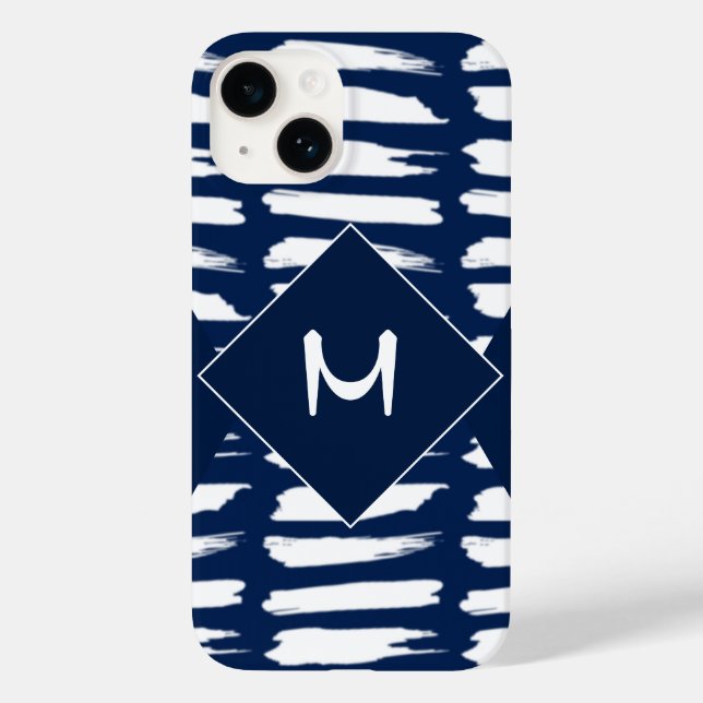 Personalizado de Monograma de Stripe Branca Azul M (Verso)