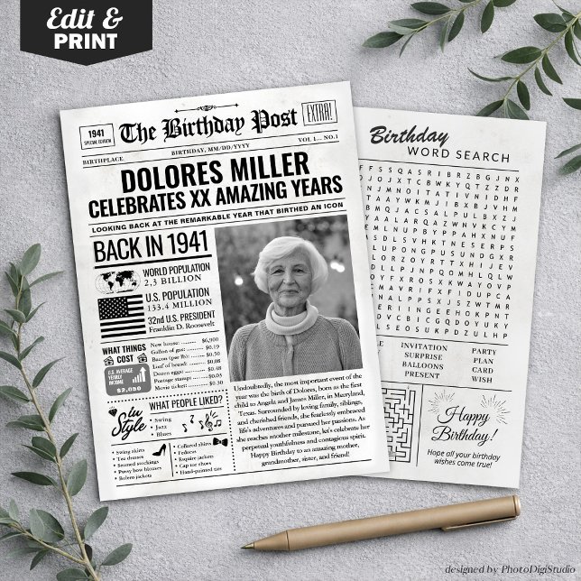 Personalizado de volta em cartão de aniversário de (Custom Back in 1941 Newspaper Birthday Card, Trend Holiday Card)