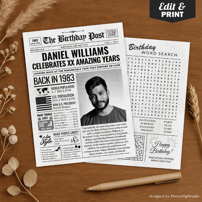Personalizado de volta em cartão de aniversário de (Custom Back in 1983 Newspaper Birthday Card, Trend Holiday Card)