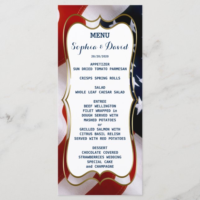 Personalizado do Menu de Casamento com Sinalizador (Frente)