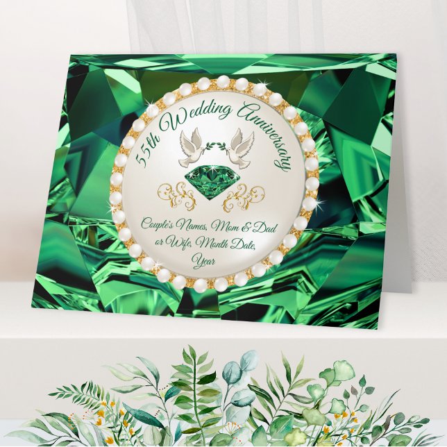 Personalizado Esmerald, 55 Cartões de Aniversário  (55th wedding anniversary cards. 55th anniversary card. Emerald wedding anniversary ideas. Emerald!)