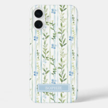 Personalizado Floral Listrado Azul