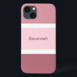 Personalizado Listras Modernas Rosa e Branco<br><div class="desc">Capa de celular fofo e elegante com um padrão de listras rosa e branco. Várias tonalidades de listras rosa grandes mais listras brancas pequenas. Personalizado com o seu nome impresso em um texto rosa.</div>