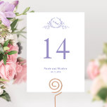 Personalizado, Número da Tabela Casada de Monogram<br><div class="desc">Ajude seus convidados a encontrar sua mesa com este elegante número de tabela monograma. Cartões duplos. Espaço livre ao redor lhe dá a liberdade de usar um mesa ou quadro. Monograma botânico desenhado à mão atrativo em matizes roxas lavandas. Capacidade de fazer alterações no tamanho, estilo ou posição do texto...</div>