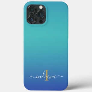 Personalizado Ombre Monograma Azul Turquesa Script
