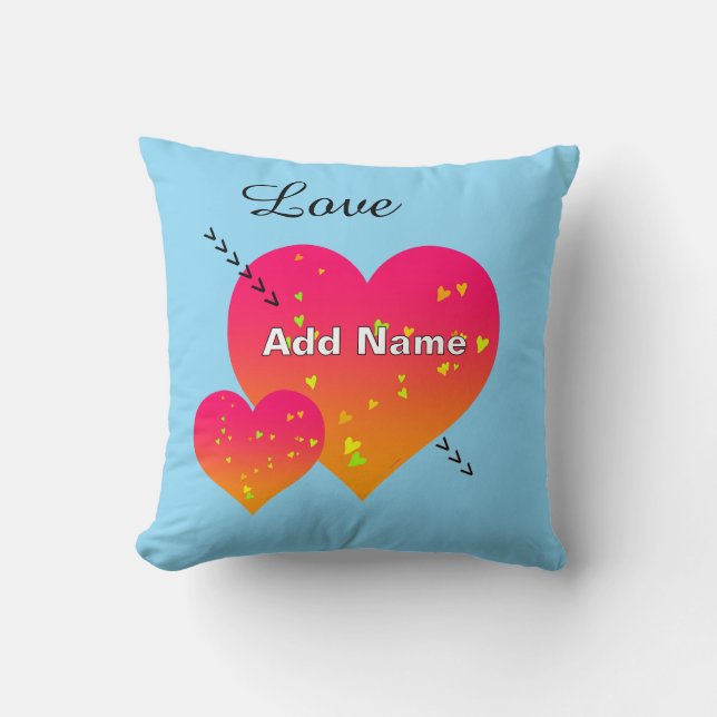Personalizar Adicionar Nome HEARTS Almofada Azul L (Frente)