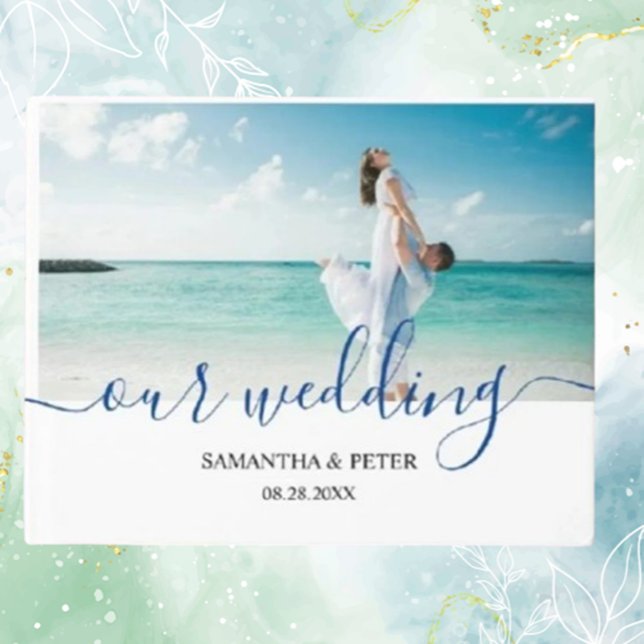 Personalizar Foto Moderna do Livro de Convidados d (Cherish your beach wedding memories with our Custom Photo Modern Beach Wedding Guest Book. )