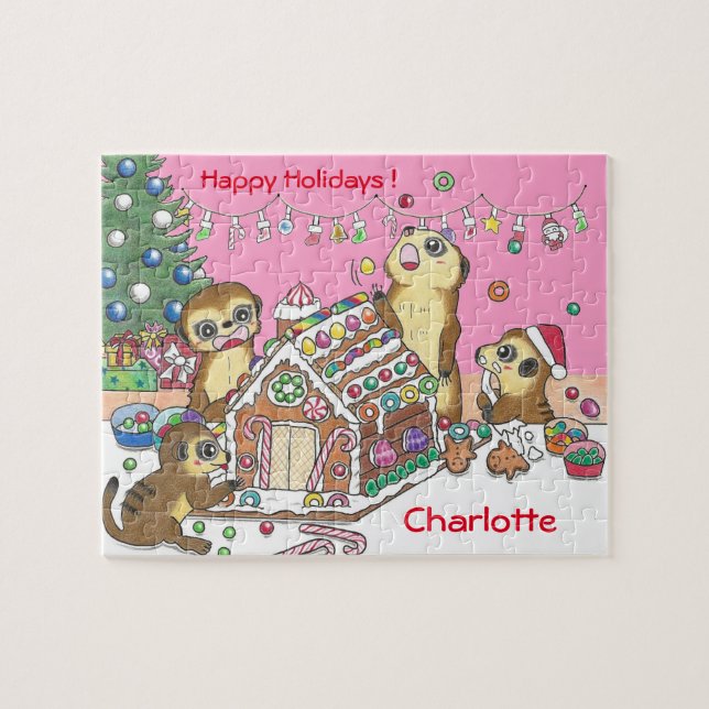 Personalizar Meerkats quebra-cabeça cor-de-rosa (Horizontal)