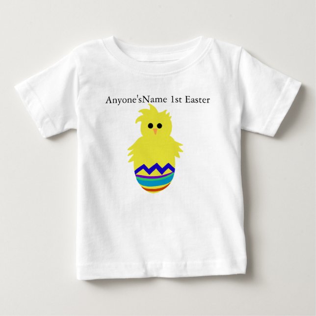 PERSONALIZAR NOME 1ª T-shirt de Páscoa de Frango d (Frente)