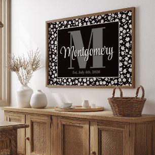 Personalizar Sobrenome Impressão Preto Branco Flor