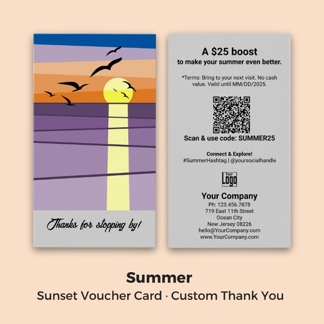 Personalizar Texto do Obrigado ・ Placa de Voucher  (Custom Thank You Text · Sunset Voucher Card)