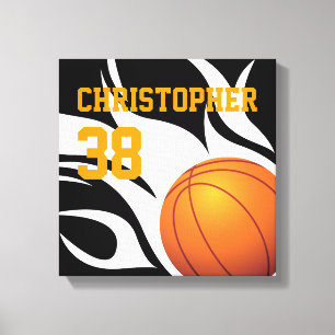 Personalize canvas flamejantes do basquetebol B/W