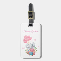 Personalize | Etiqueta de Bagagem Elefante Rosa Fo
