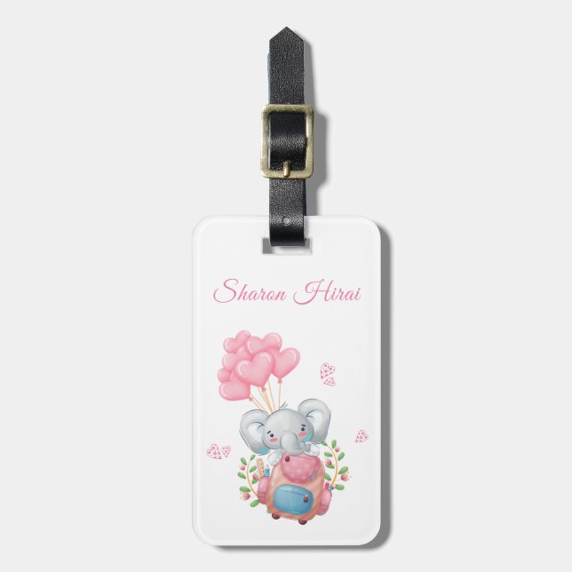 Personalize | Etiqueta de Bagagem Elefante Rosa Fo (Frente Vertical)