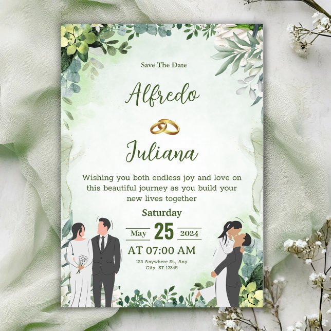 Personalize folha verde melhor convite de casament (Criador carregado)