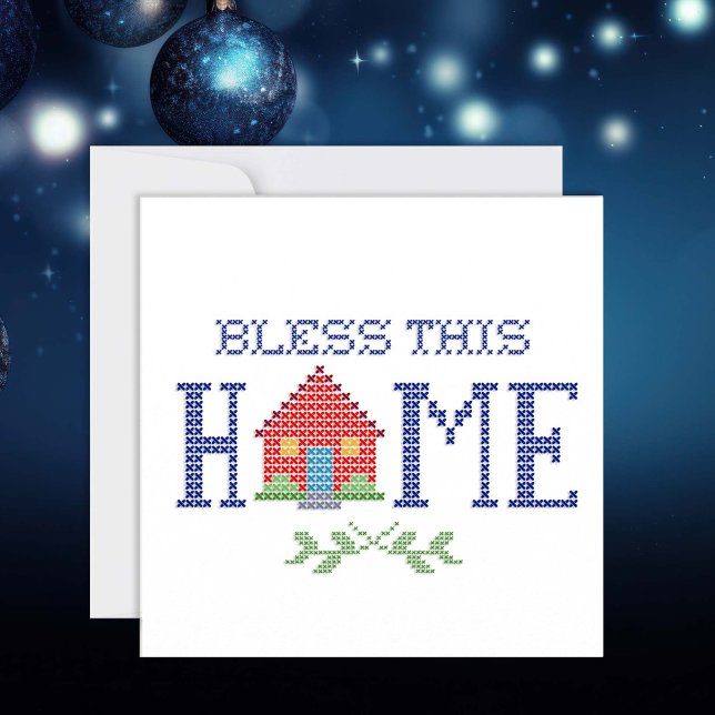 Personalize Sua Baixinha Esta Placa Doméstica (Send a heartfelt message with our 5.25" x 5.25" flat card featuring a "Bless This Home" theme.)