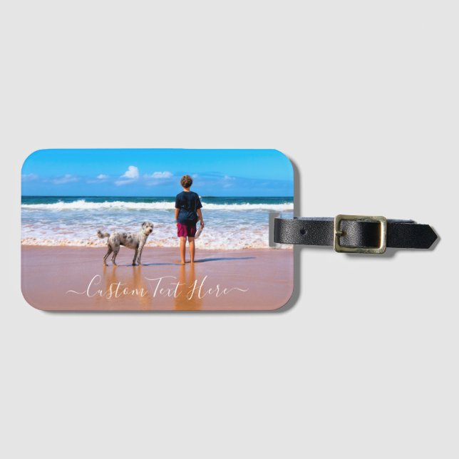 Personalize sua foto e sua etiqueta de bagagem de  (Frente Horizontal)