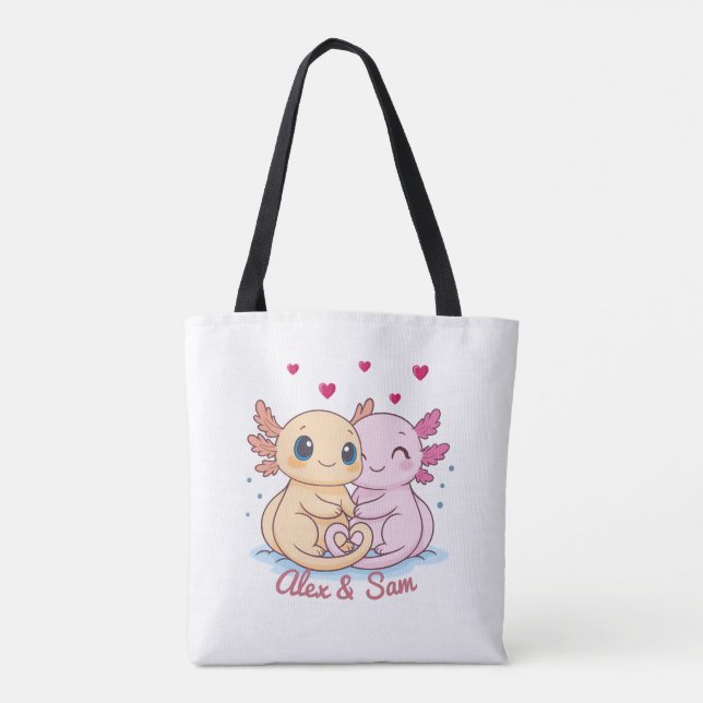 Personalized Axolotl Valentine Tote Bag with Names (Verso)