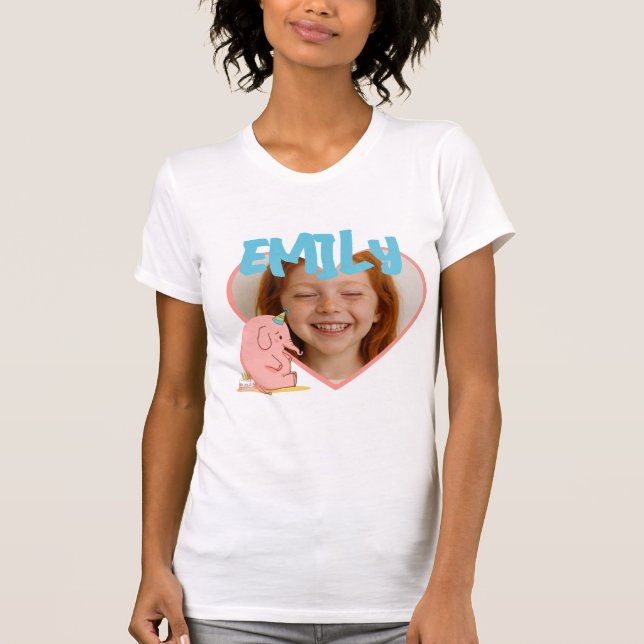 Personalized Birthday Photo T-Shirt – Cute Elephan (Frente)