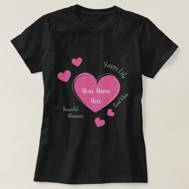 Personalized Black Women’s T-Shirt with Pink Heart (Frente do Design)