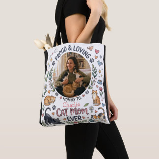 Personalized Cat Mom Photo and Name Tote Bag