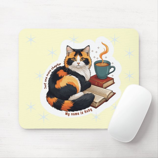 Personalized Cozy Calico Cat Reading Mousepad (Com mouse)
