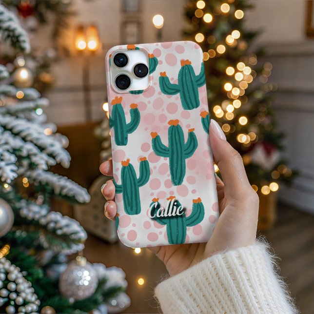 Personalized Desert Pink Cacti Phone Case (Personalize Your Tech! Add a custom name to this artistic phone case. It's the perfect unique gift!)