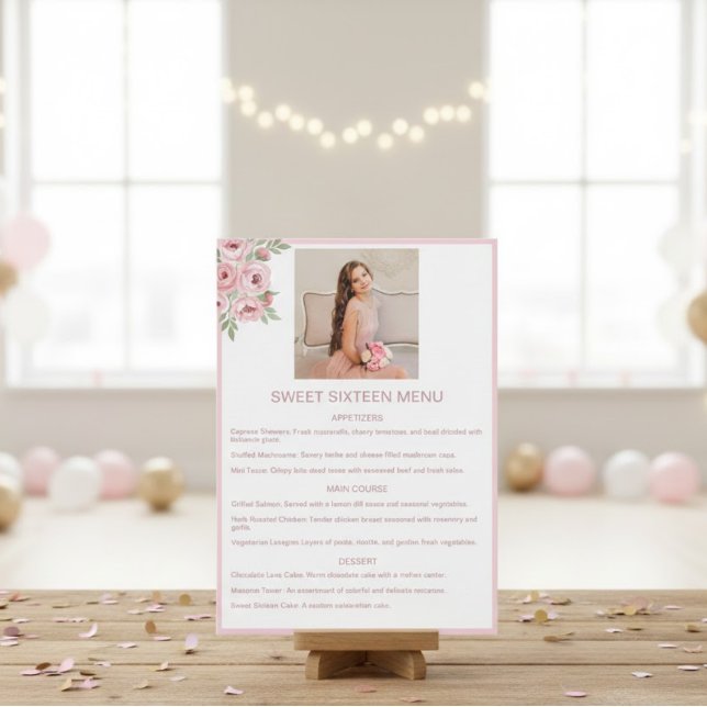 Personalized Event Menu with Photo and Pink (Criador carregado)