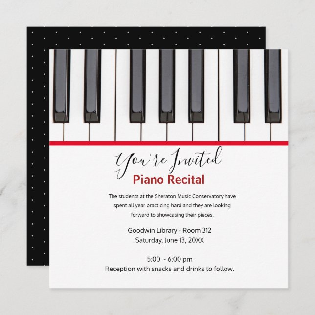 Personalized Kids Piano Recital Invitation (Frente/Verso)