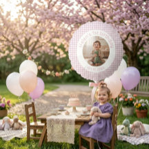 Personalized Lavender Gingham Birthday Photo