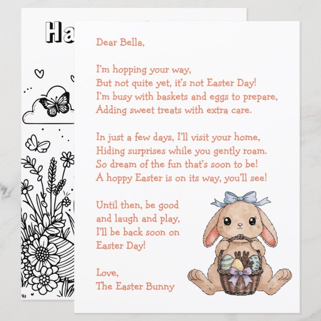 Personalized Letter & from the Easter Bunny (Frente/Verso)