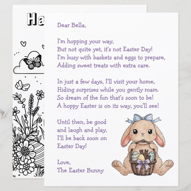 Personalized Letter & from the Easter Bunny (Frente/Verso)