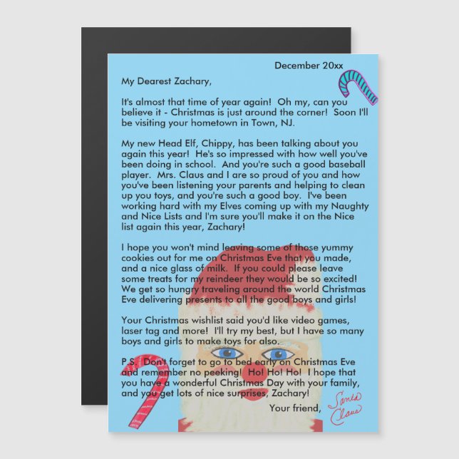 Personalized Letters from Santa Blue Child's Name (Frente/Verso)