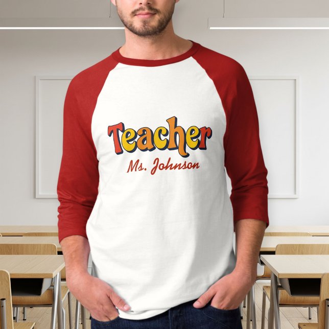 Personalized Long Sleeve Bicolored Teacher T-Shirt (Criador carregado)