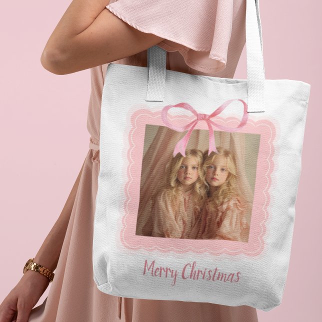Personalized Merry Christmas Family Photo Tote Bag (Criador carregado)