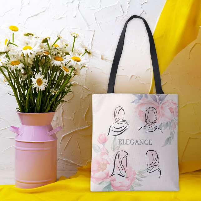 Personalized Minimalist Hijab Line Art Floral Tote (Criador carregado)