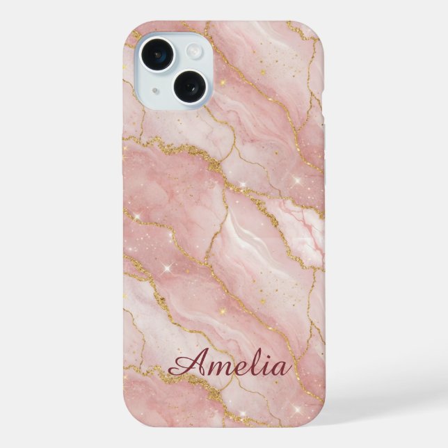 Personalized Modern Rose Quartz Marble Gold (Verso)