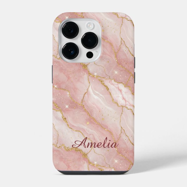 Personalized Modern Rose Quartz Marble Gold (Verso)