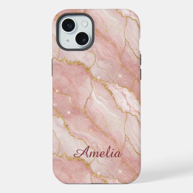 Personalized Modern Rose Quartz Marble Gold (Verso)