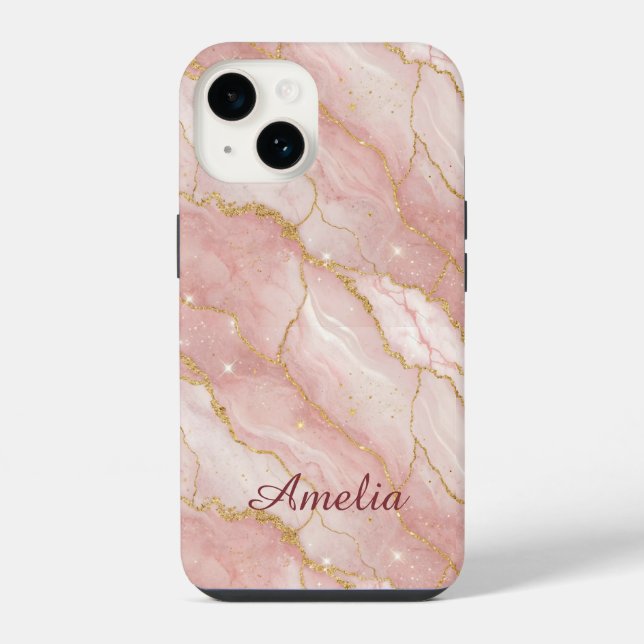 Personalized Modern Rose Quartz Marble Gold (Verso)
