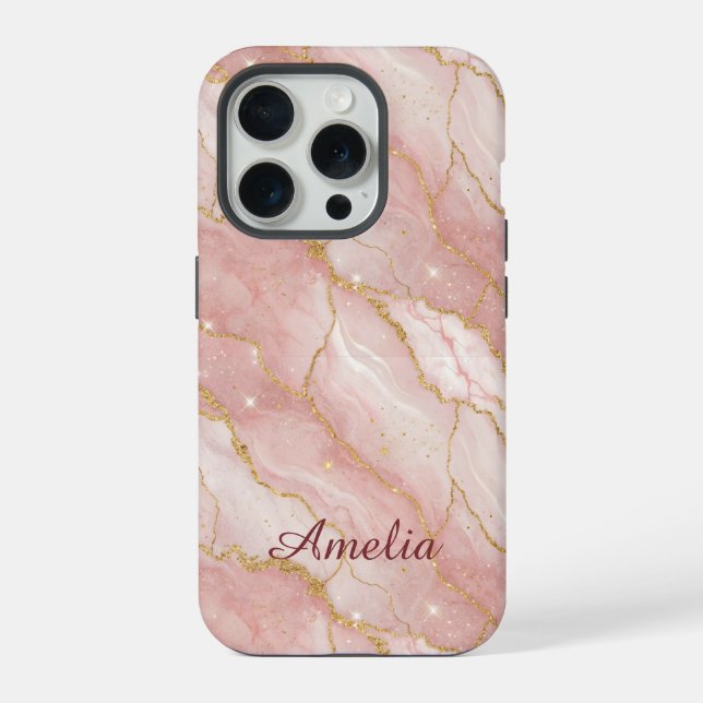 Personalized Modern Rose Quartz Marble Gold (Verso)