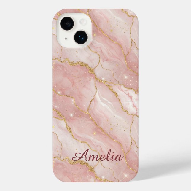 Personalized Modern Rose Quartz Marble Gold (Verso)