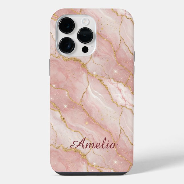 Personalized Modern Rose Quartz Marble Gold (Verso)